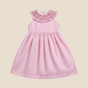 Smockingbird Girls Pink Gingham Smocked Ruffle Collar Cotton Dress 3T